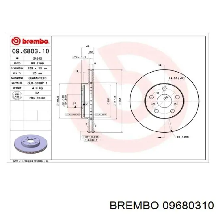 09680310 Brembo freno de disco delantero