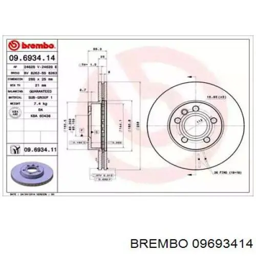 09693414 Brembo freno de disco delantero