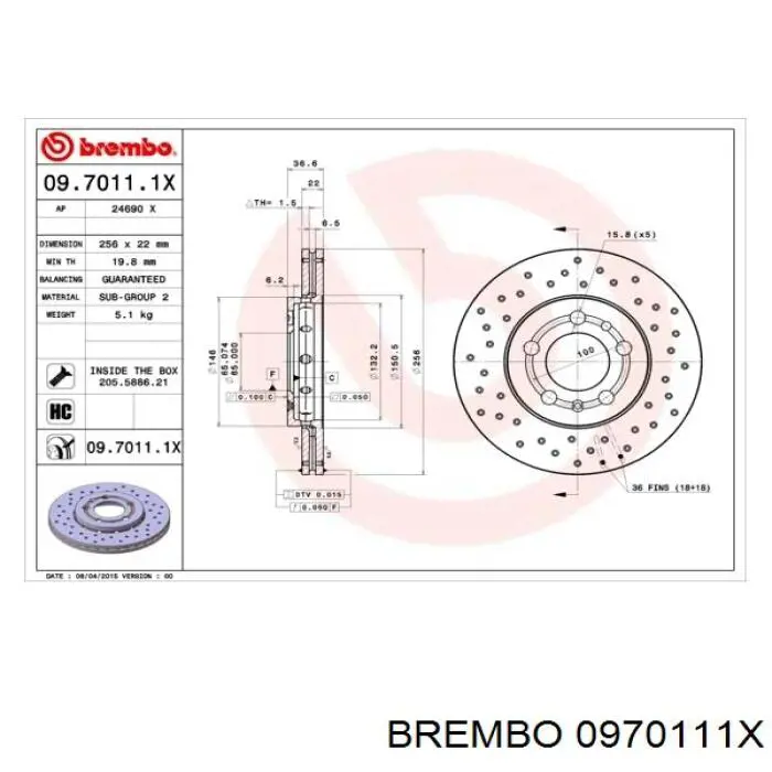 09.7011.1X Brembo freno de disco delantero