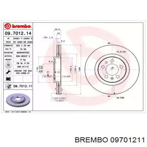 09.7012.11 Brembo freno de disco delantero