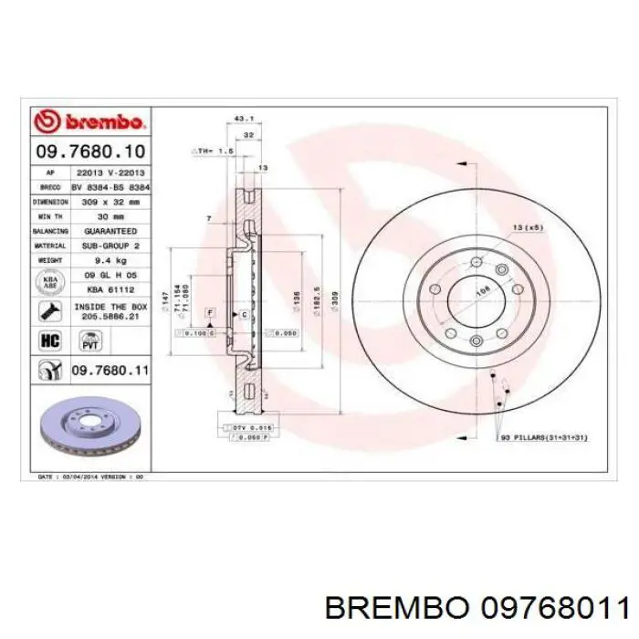 09.7680.11 Brembo freno de disco delantero