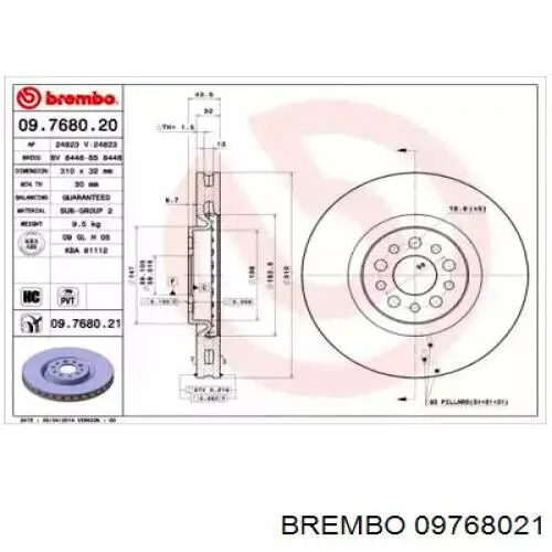 09.7680.21 Brembo freno de disco delantero