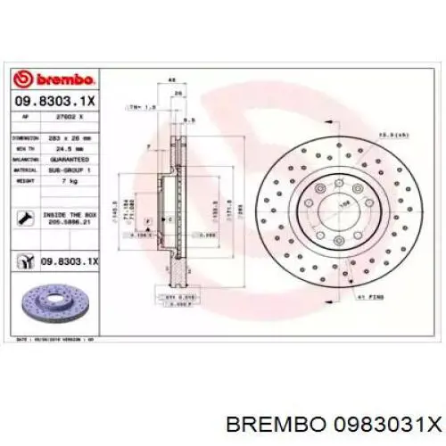 09.8303.1X Brembo freno de disco delantero