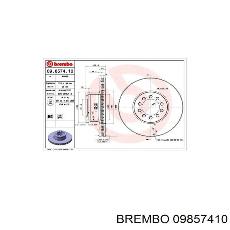 09.8574.10 Brembo freno de disco delantero