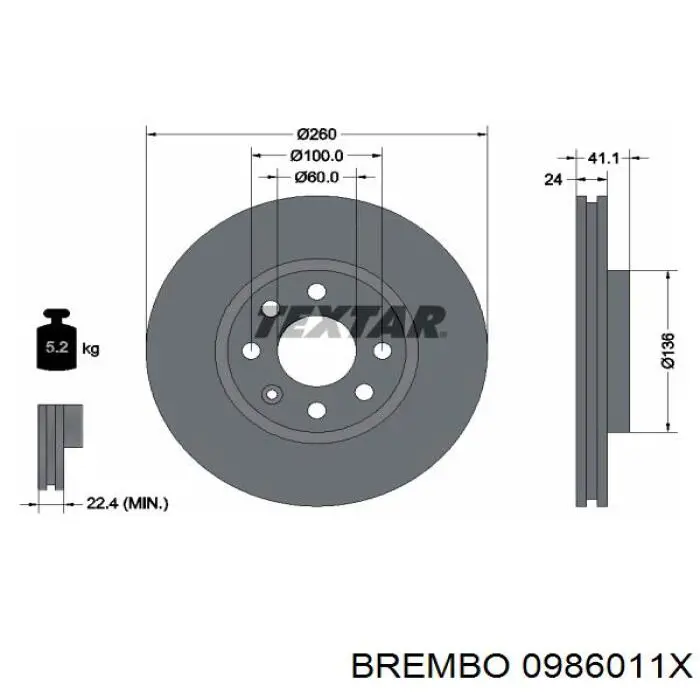 09.8601.1X Brembo freno de disco delantero