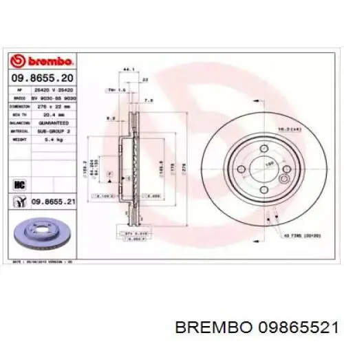 09.8655.21 Brembo freno de disco delantero