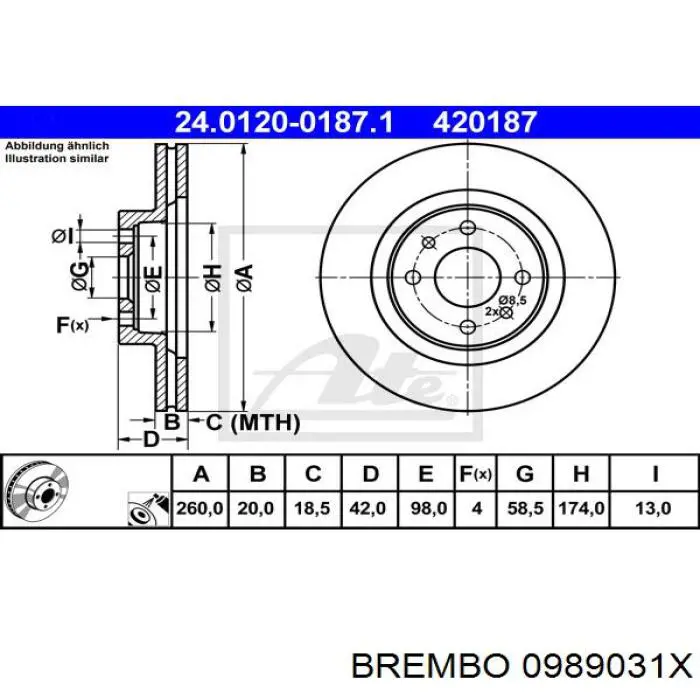 0989031X Brembo freno de disco delantero