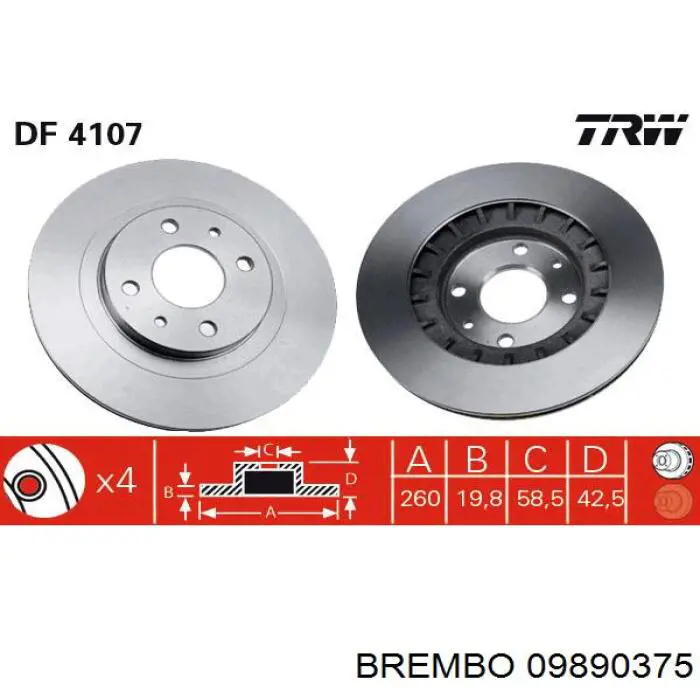 09.8903.75 Brembo freno de disco delantero