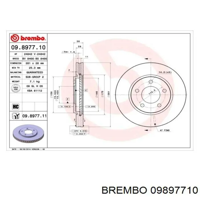 09897710 Brembo freno de disco delantero