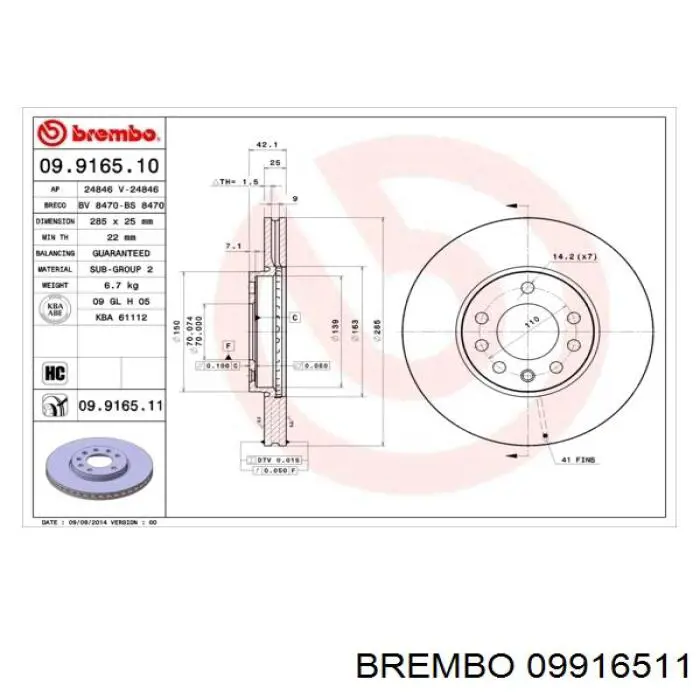 09.9165.11 Brembo freno de disco delantero