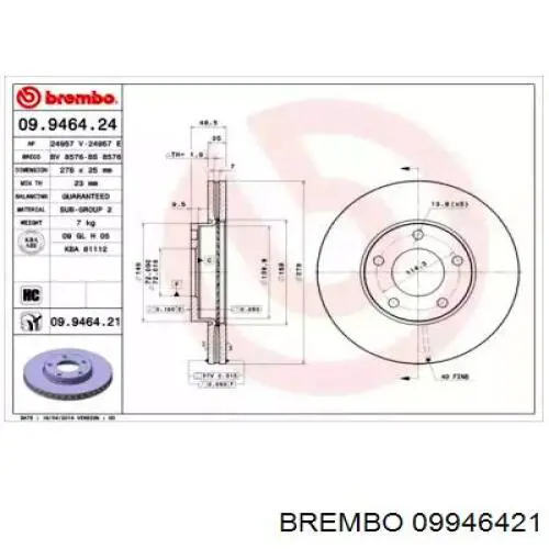 09.9464.21 Brembo freno de disco delantero