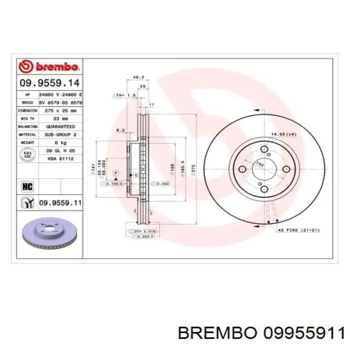 09.9559.11 Brembo freno de disco delantero