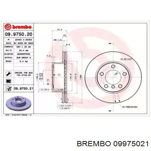 09.9750.21 Brembo freno de disco delantero