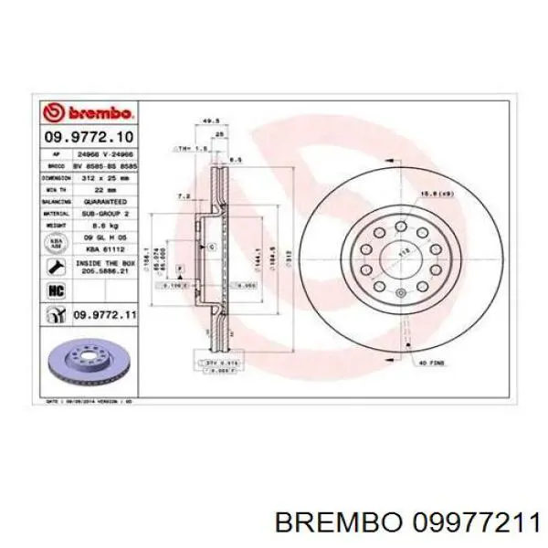 09.9772.11 Brembo freno de disco delantero