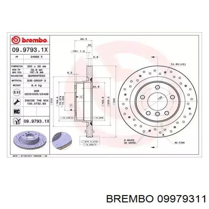 09.9793.11 Brembo disco de freno trasero