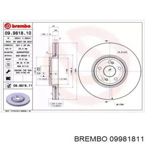 09.9818.11 Brembo freno de disco delantero