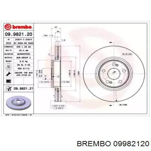 09982120 Brembo freno de disco delantero