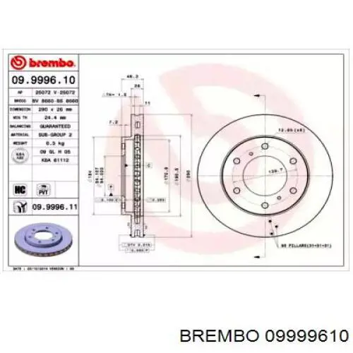 09.9996.10 Brembo freno de disco delantero