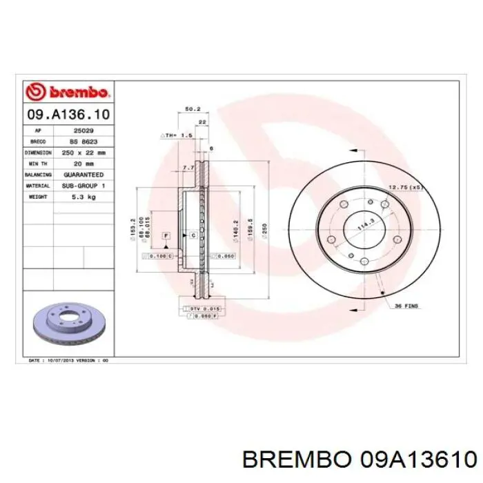 09A13610 Brembo freno de disco delantero