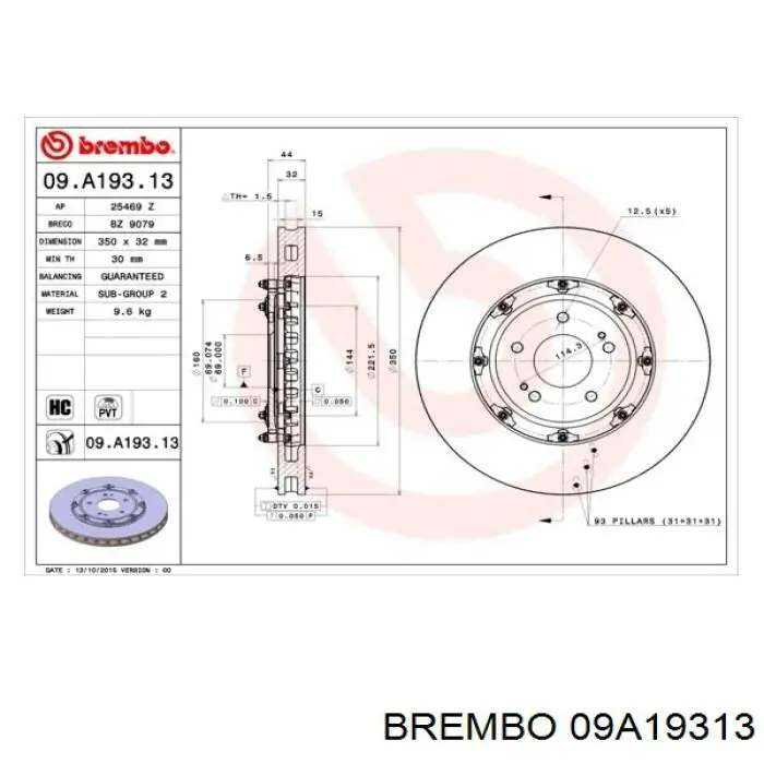 09.A193.13 Brembo freno de disco delantero