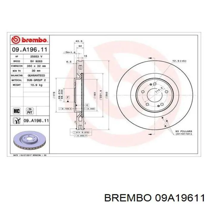 09.A196.11 Brembo freno de disco delantero