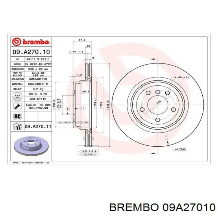 09A27010 Brembo disco de freno trasero