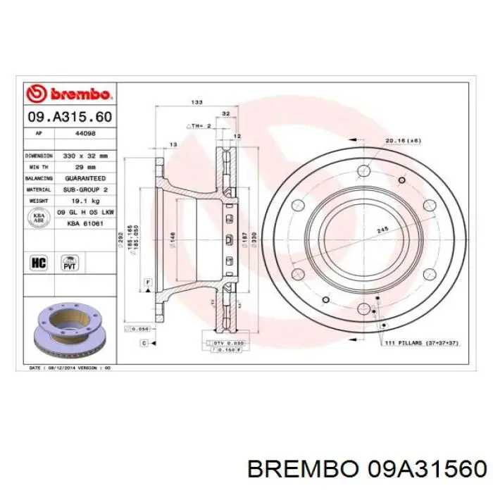  Disco de freno trasero para Iveco Eurocargo 