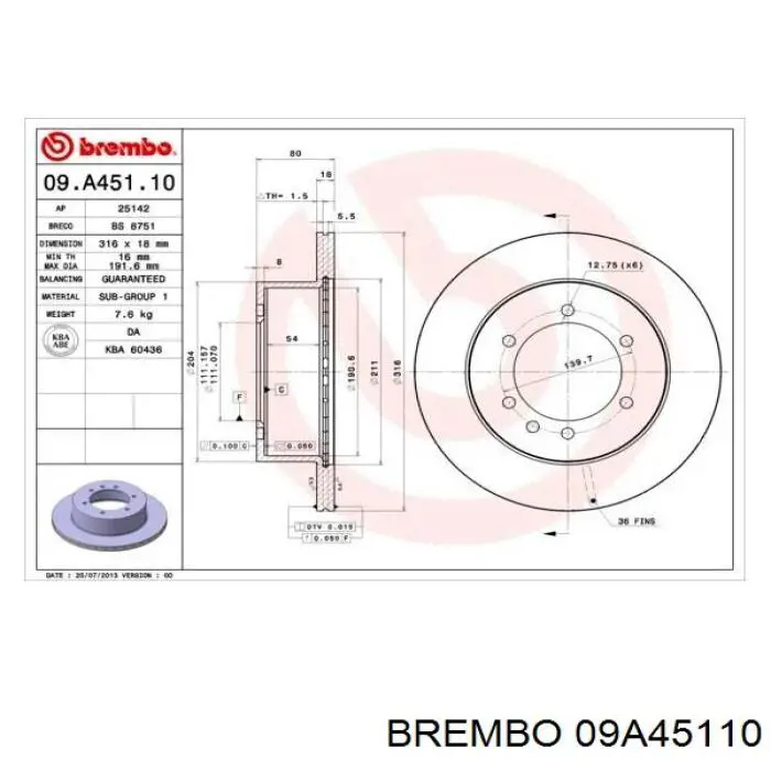 09.A451.10 Brembo disco de freno trasero