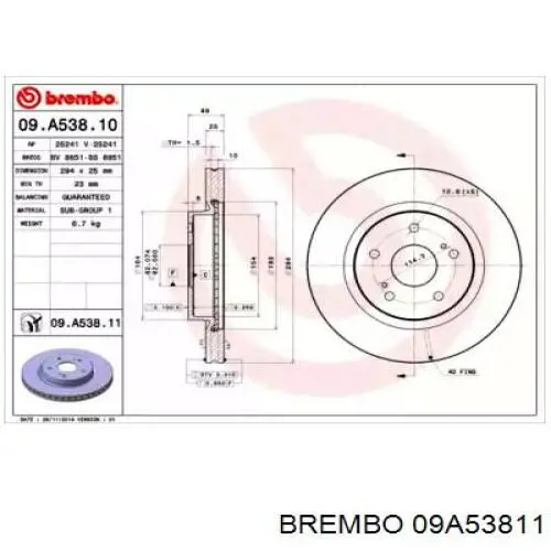 09.A538.11 Brembo freno de disco delantero