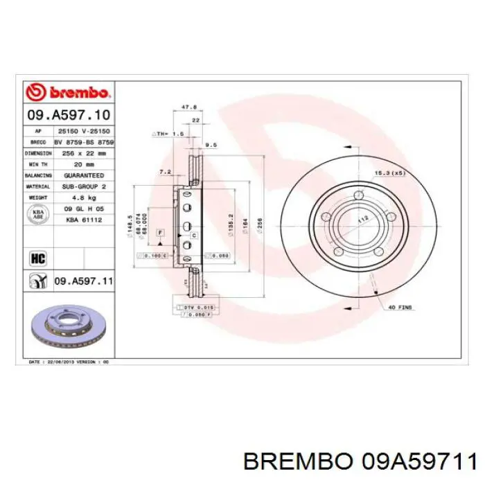 09.A597.11 Brembo disco de freno trasero