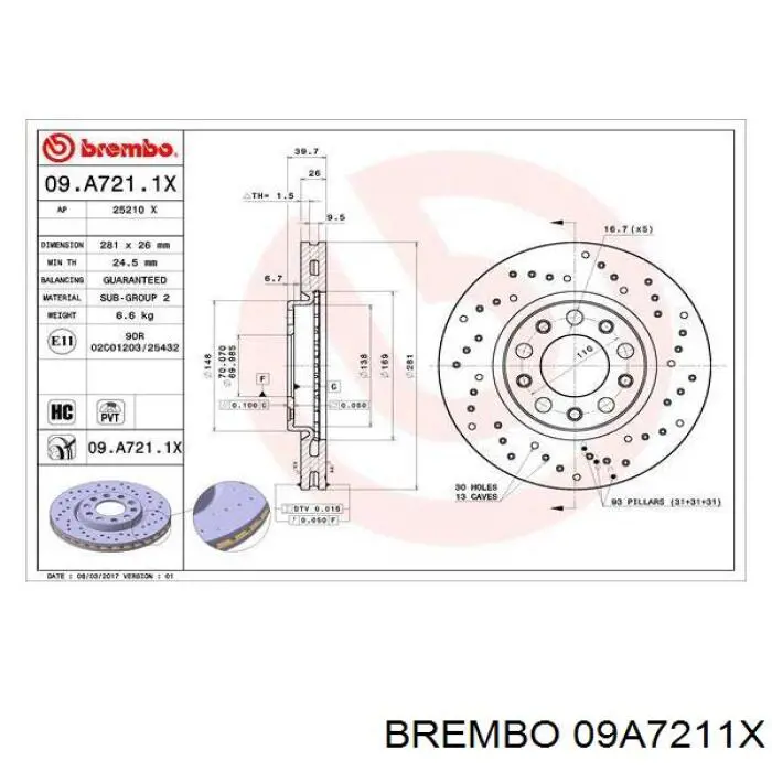 09A7211X Brembo freno de disco delantero