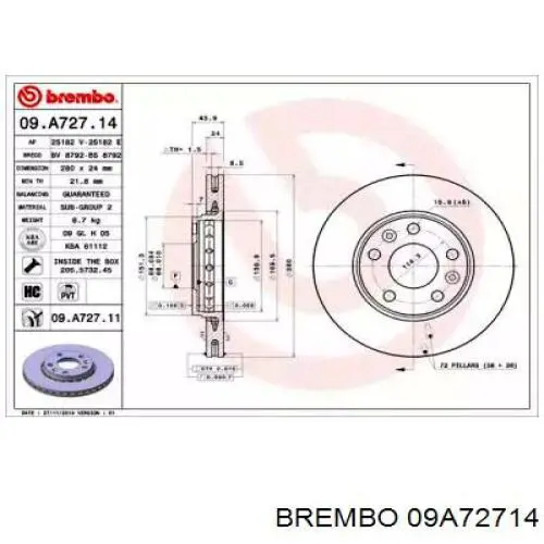 09.A727.14 Brembo freno de disco delantero