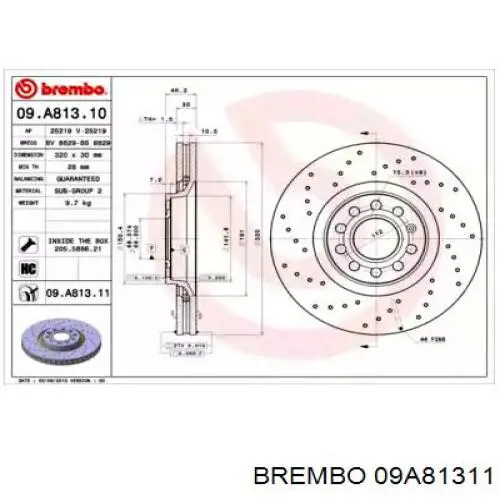 09.A813.11 Brembo freno de disco delantero