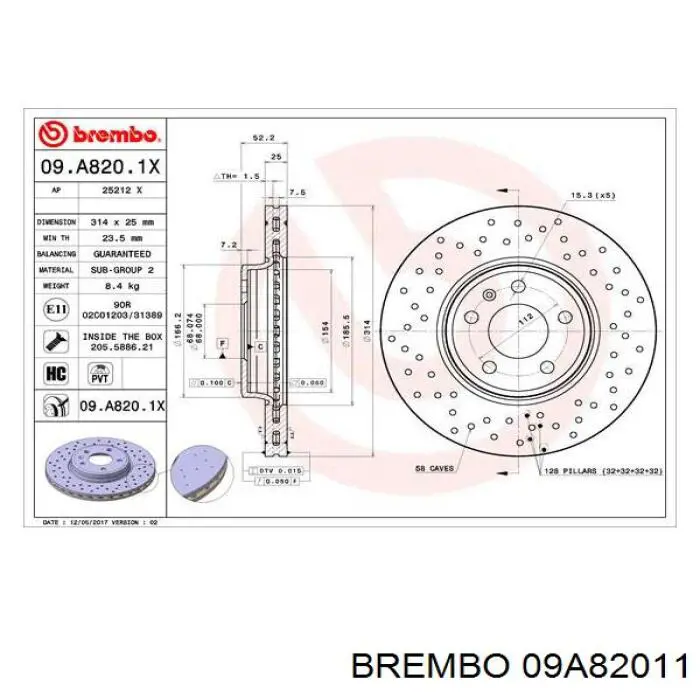 09.A820.11 Brembo freno de disco delantero