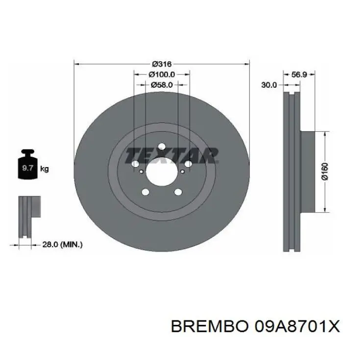 09A8701X Brembo freno de disco delantero