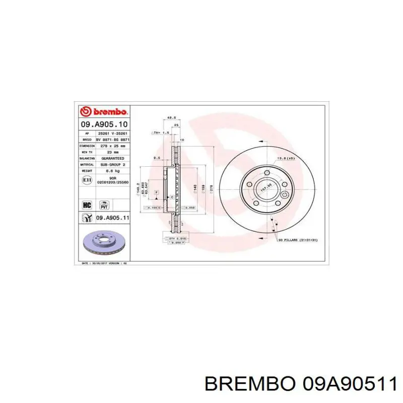 09.A905.11 Brembo freno de disco delantero