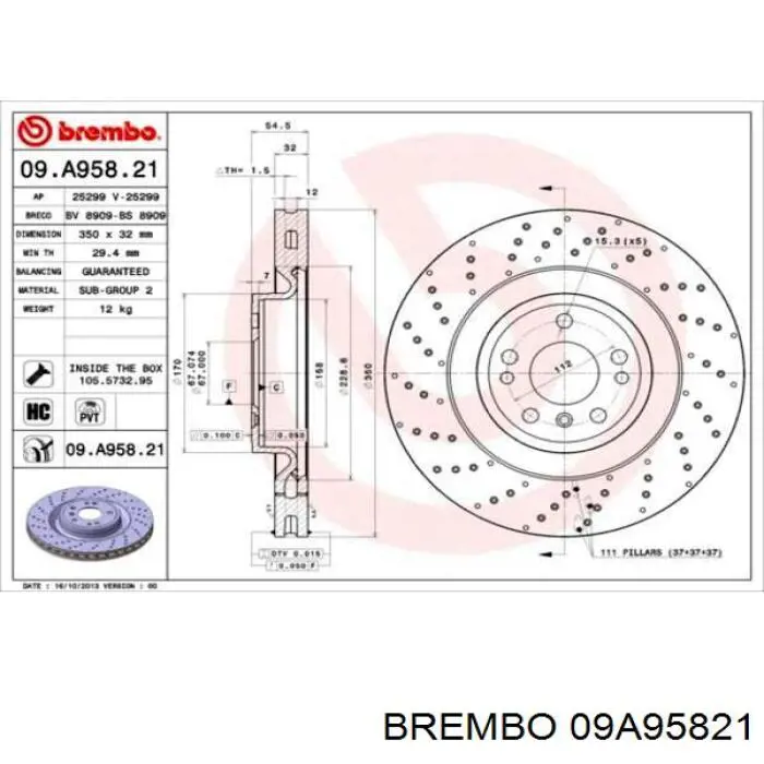 09.A958.21 Brembo freno de disco delantero