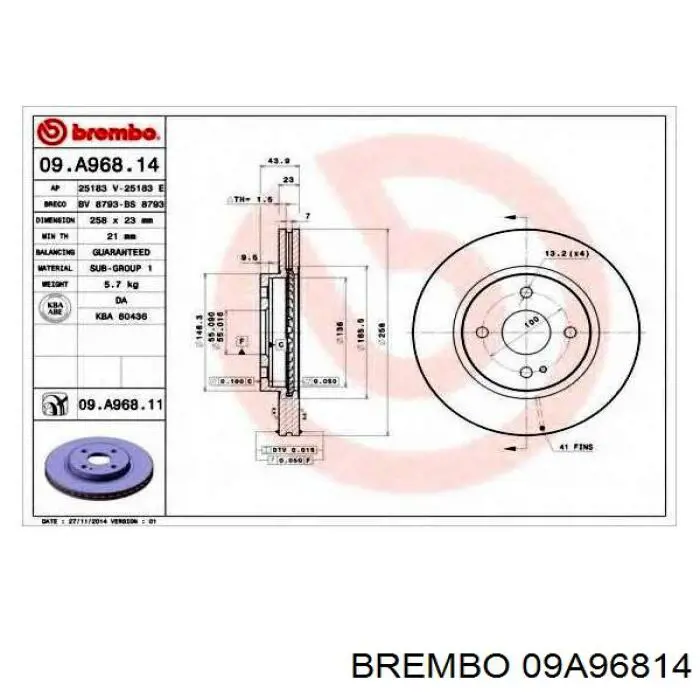 09A96814 Brembo freno de disco delantero