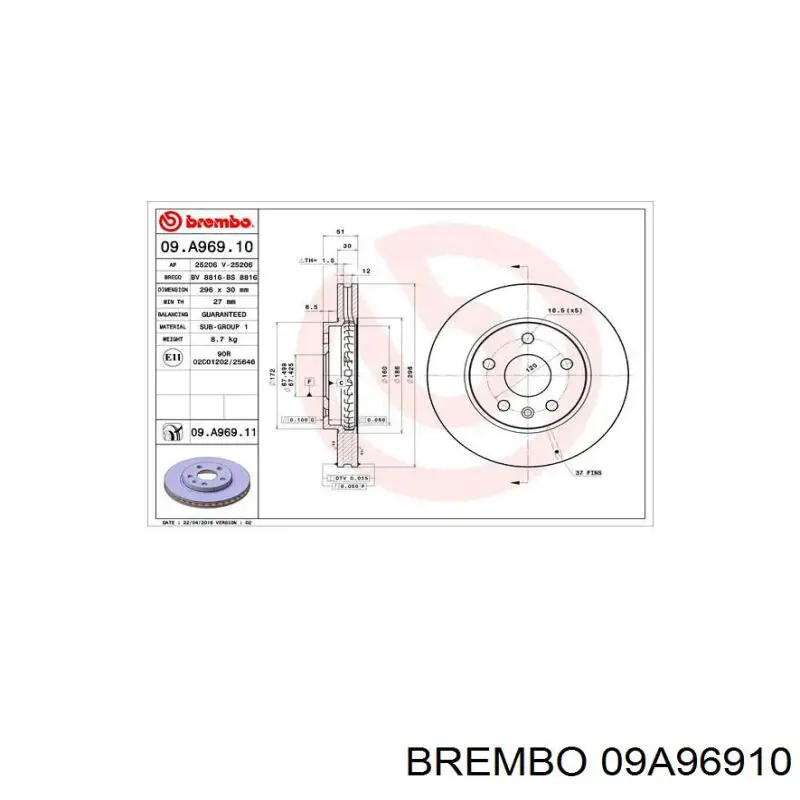 09.A969.10 Brembo freno de disco delantero