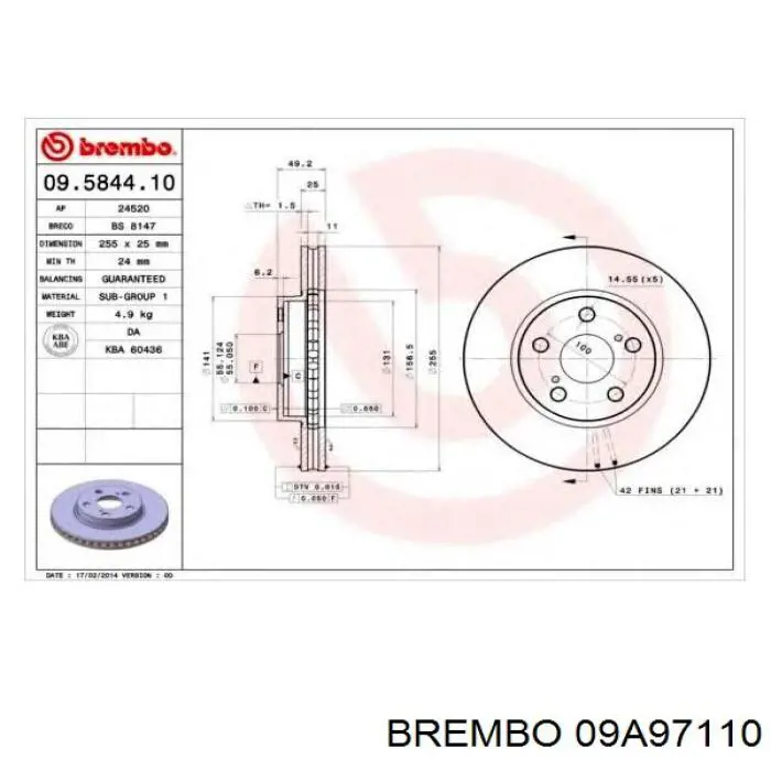 09A97110 Brembo freno de disco delantero