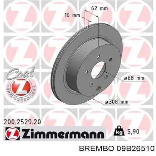 09.B265.10 Brembo disco de freno trasero