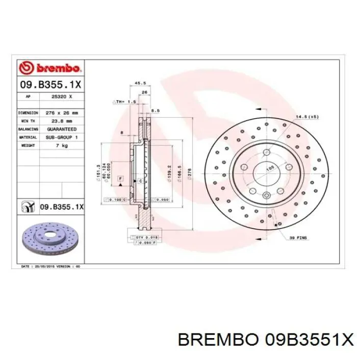 09.B355.1X Brembo freno de disco delantero