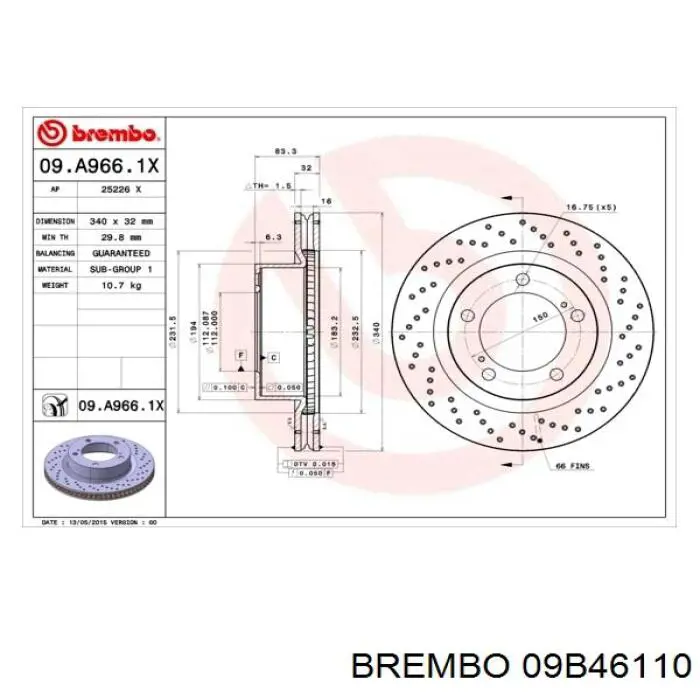 09B46110 Brembo freno de disco delantero