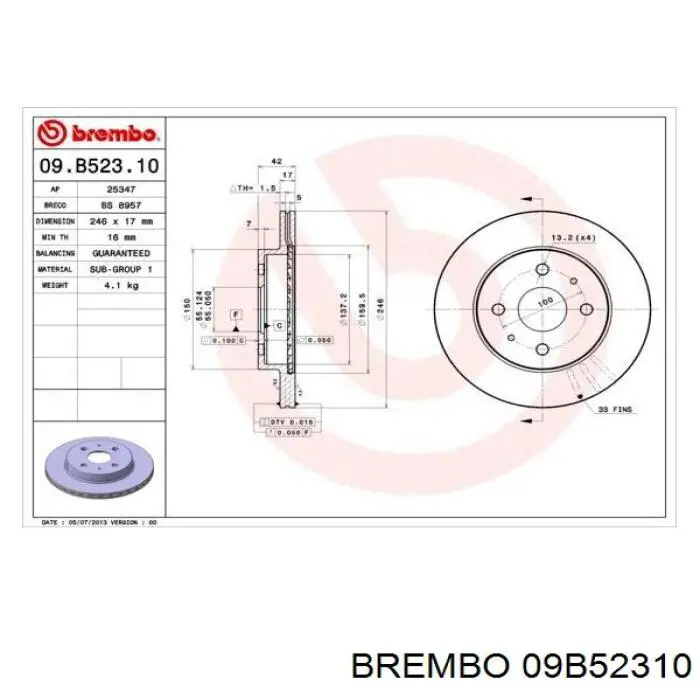 09.B523.10 Brembo freno de disco delantero