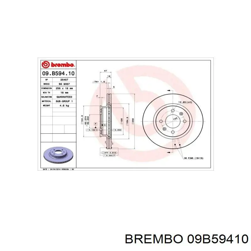 09.B594.10 Brembo freno de disco delantero