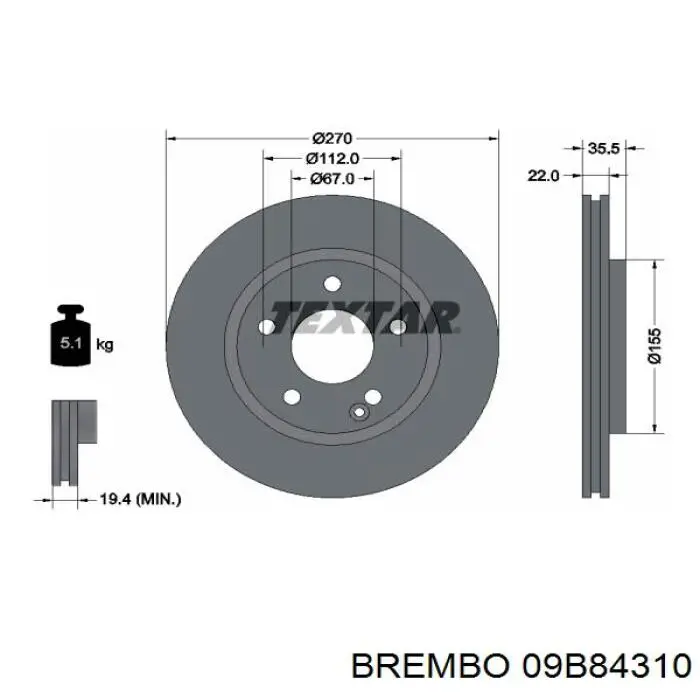 09B84310 Brembo freno de disco delantero