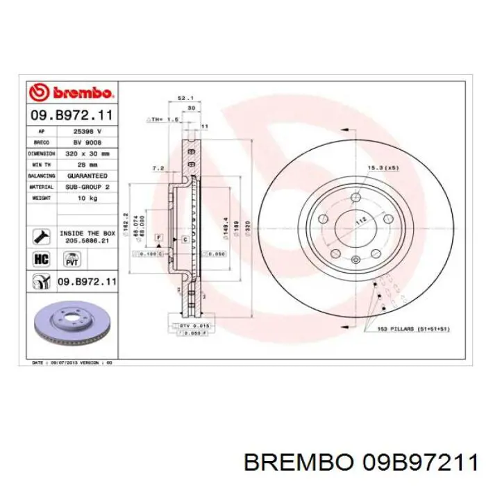 09.B972.11 Brembo freno de disco delantero