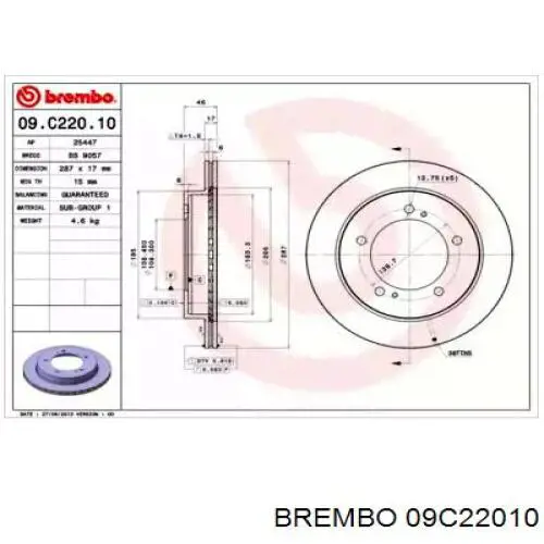 09.C220.10 Brembo freno de disco delantero