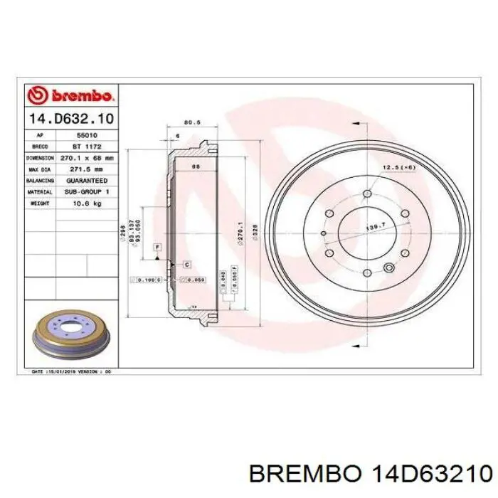 14.D632.10 Brembo freno de tambor trasero