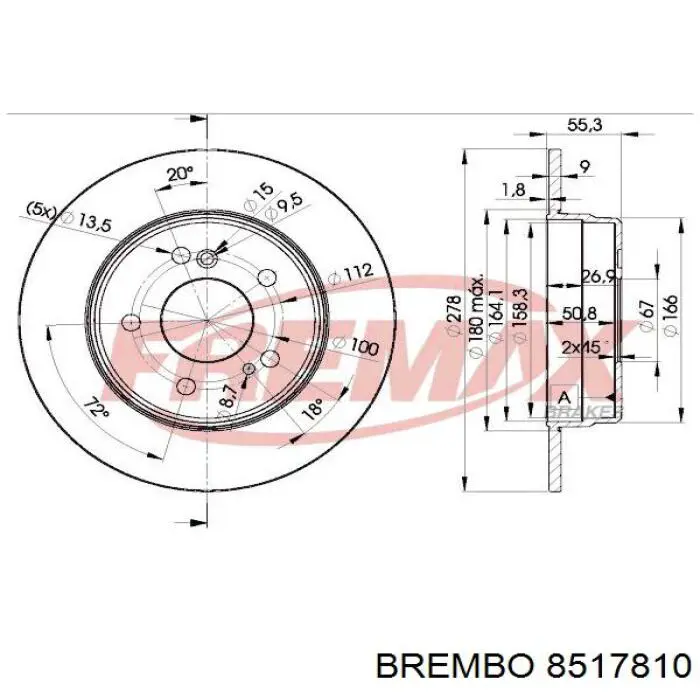 8517810 Brembo disco de freno trasero